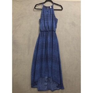 Xhilaration Sheer Lined Blue Maxi Dress‎ Women's Size Small Hi-Lo Hem Casual